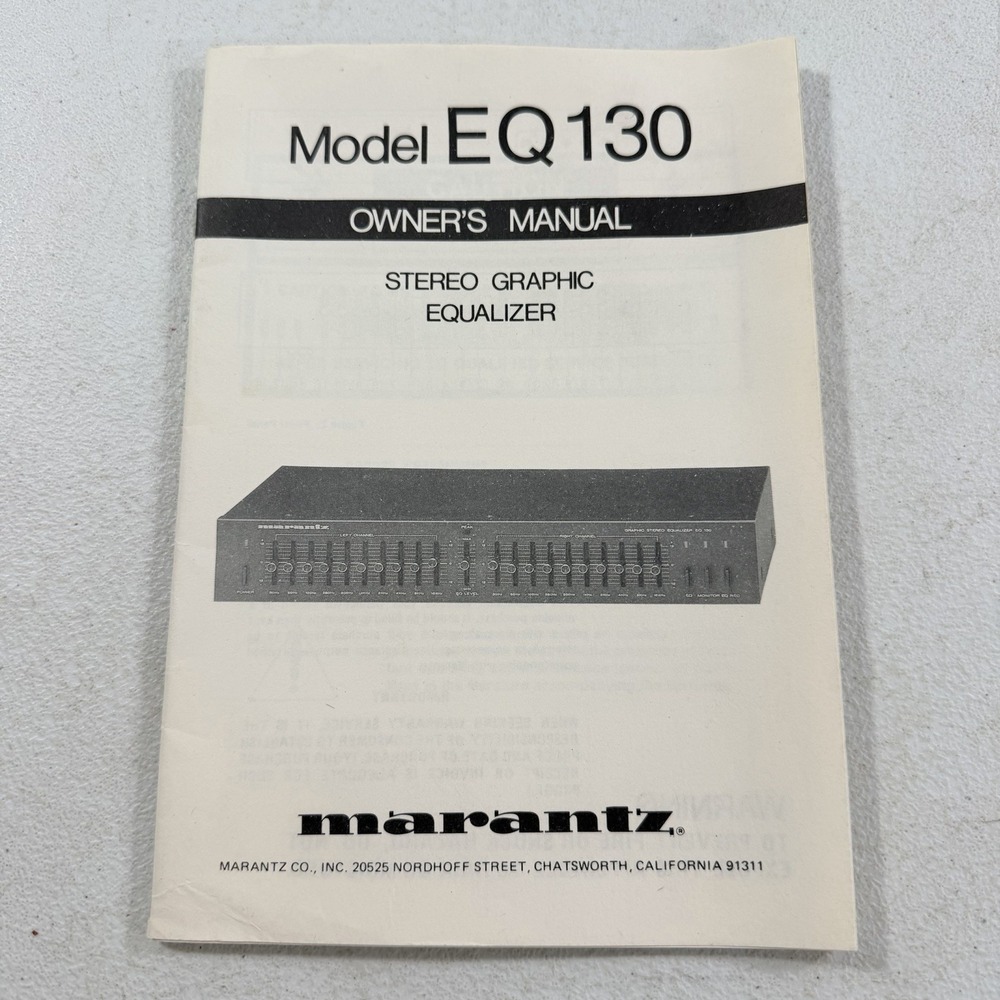Vintage Marantz EQ 130 Graphic Stereo Equalizer Owners Manual ONLY
